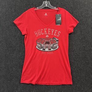 Ohio State Buckeyes Shirt Women's Large Red Football V-Neck The Shoe Graphic